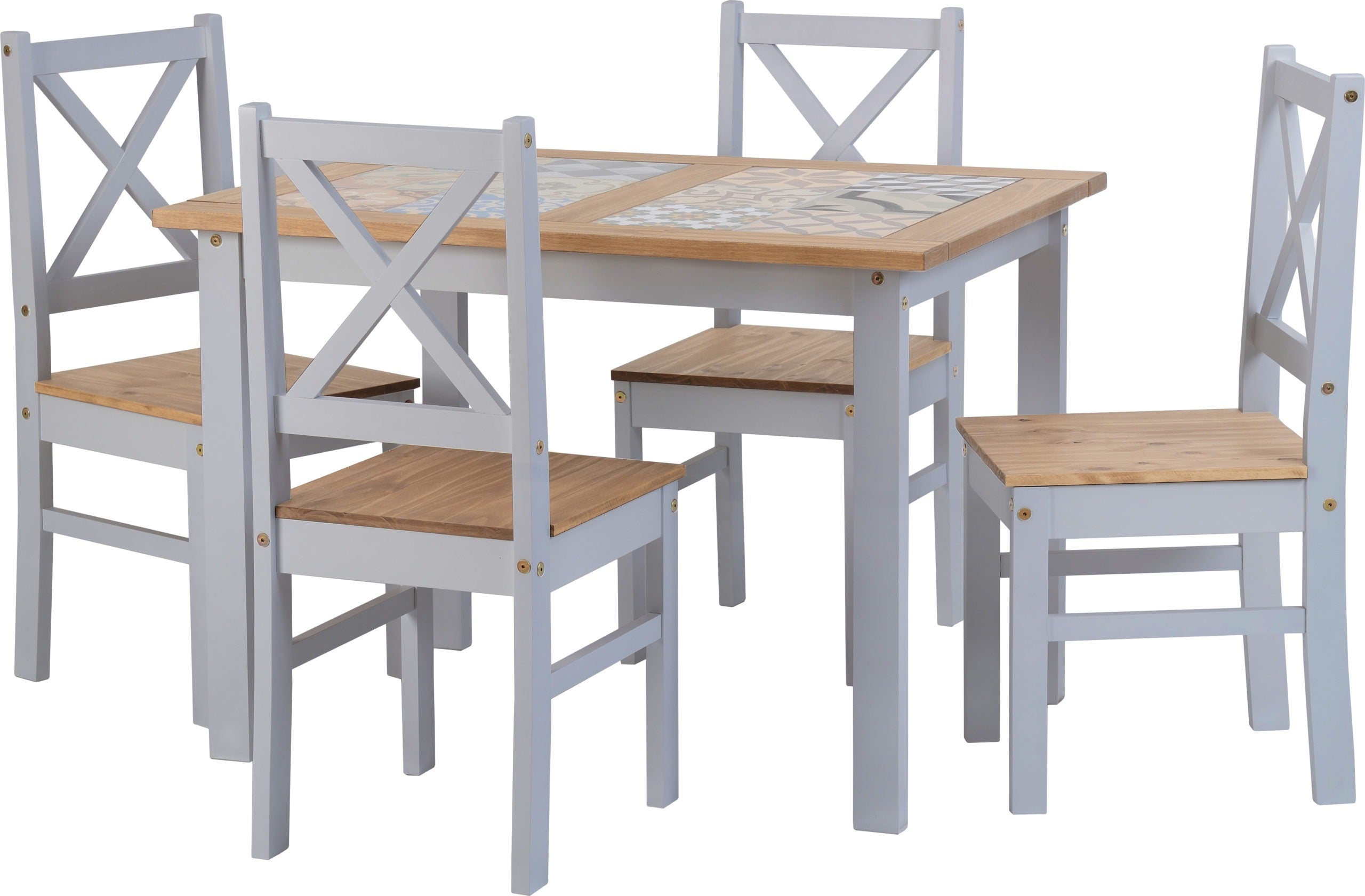 SALVADOR 1+4 TILE TOP DINING SET - GREY SLATE/DISTRESSED WAXED PINE