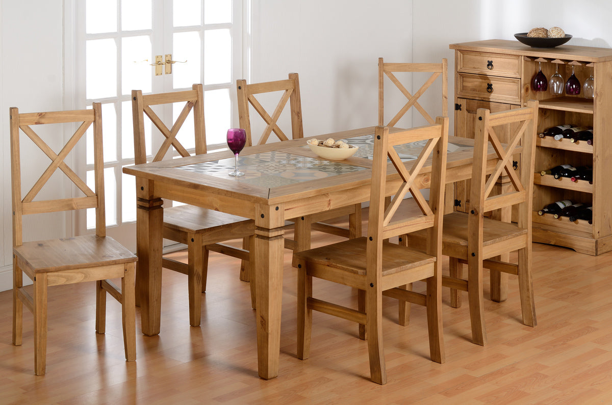 SALVADOR 1+6 TILE TOP DINING SET - DISTRESSED WAXED PINE