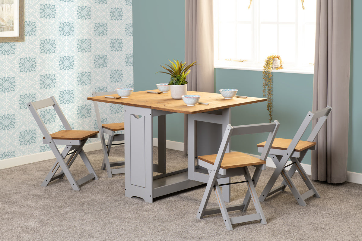 SANTOS BUTTERFLY DINING SET - GREY SLATE/DISTRESSED WAXED PINE