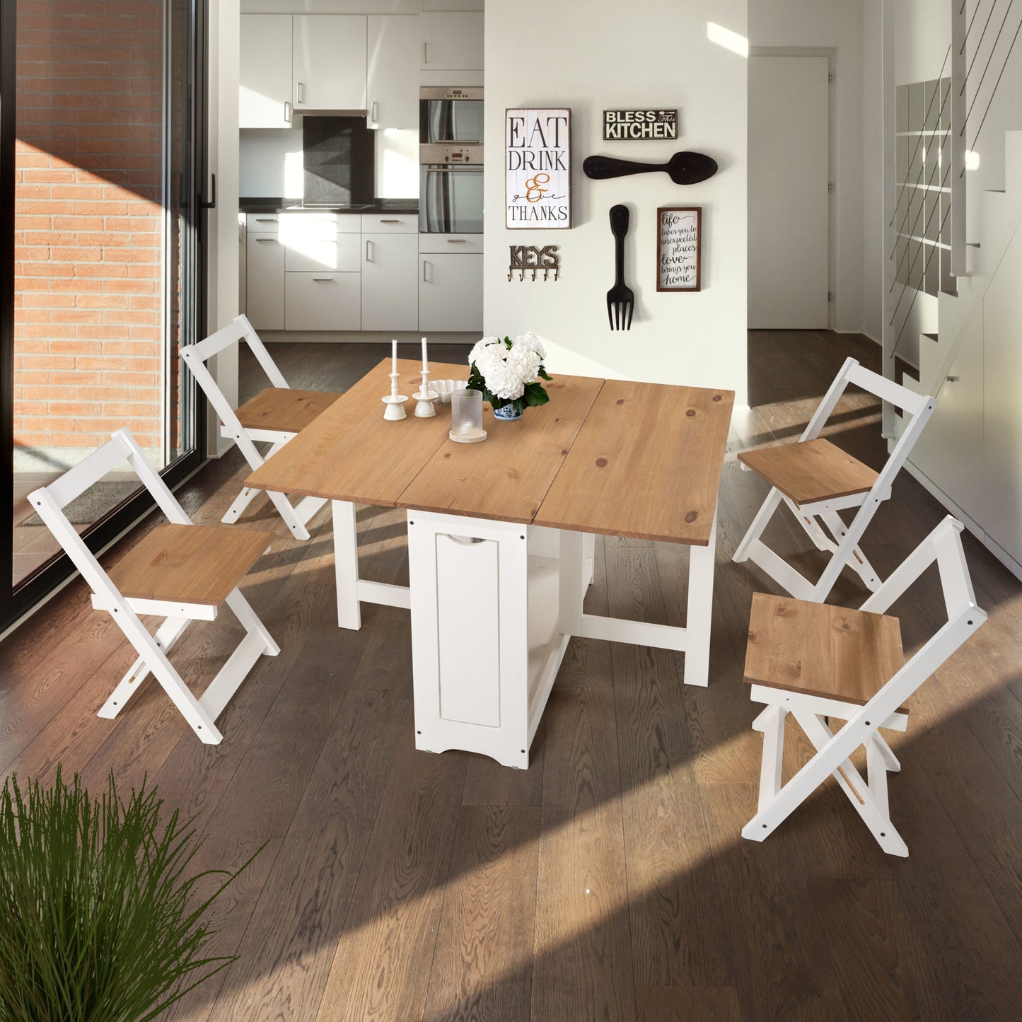 SANTOS BUTTERFLY DINING SET - WHITE/DISTRESSED WAXED PINE