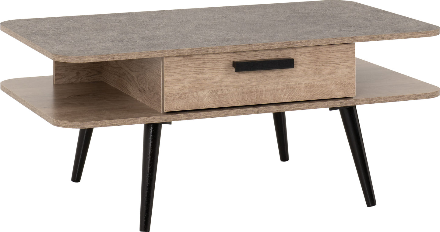 SAXTON 1 DRAWER COFFEE TABLE  - MID OAK EFFECT/GREY