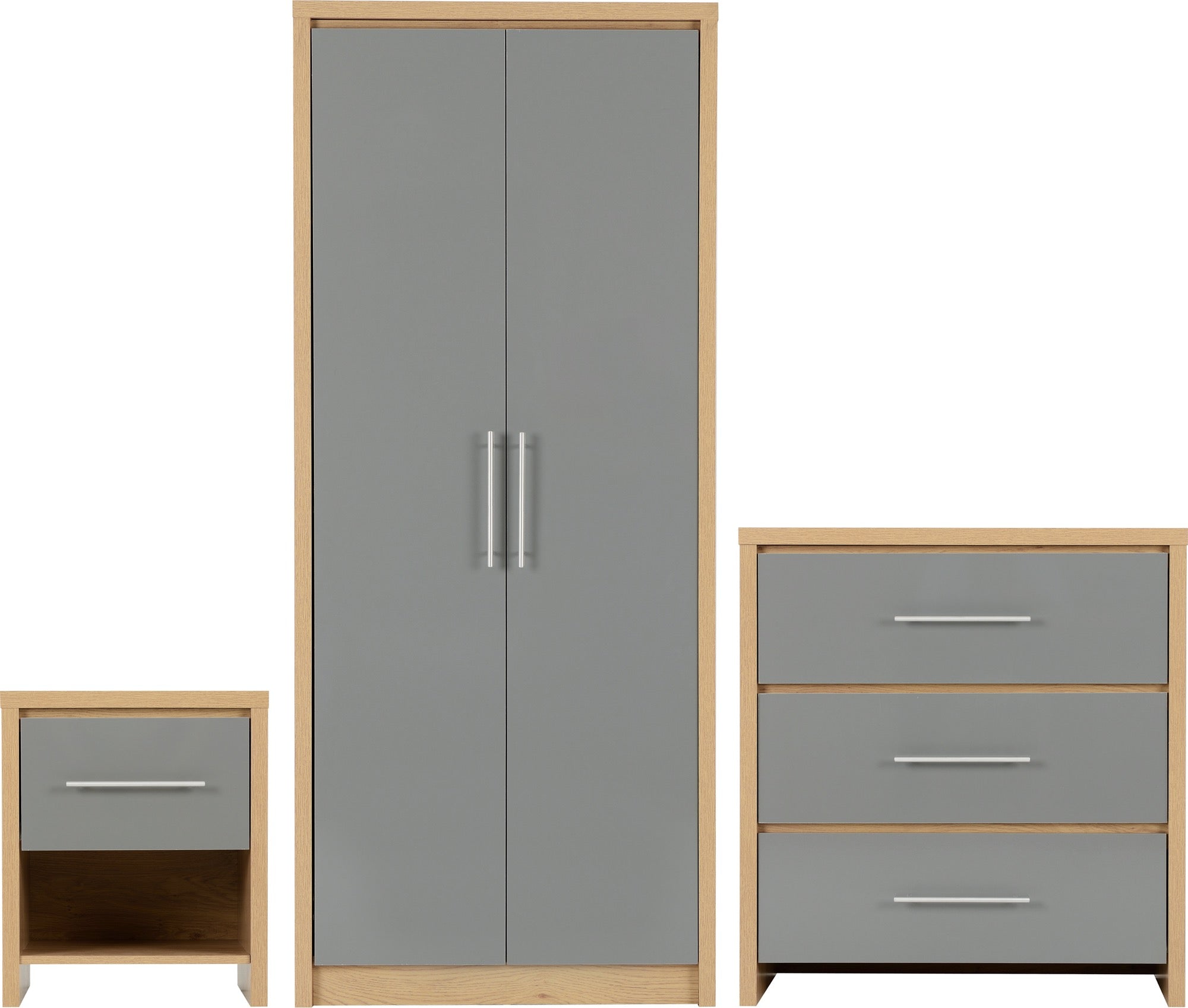 SEVILLE BEDROOM SET - GREY HIGH GLOSS/LIGHT OAK EFFECT VENEER