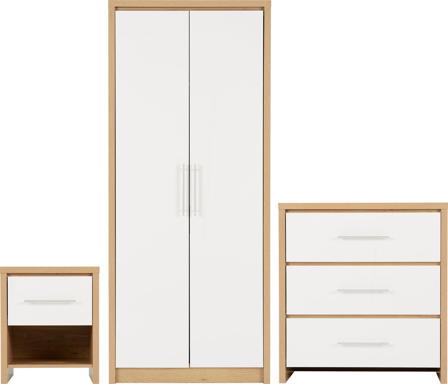 SEVILLE BEDROOM SET - WHITE HIGH GLOSS/LIGHT OAK EFFECT VENEER