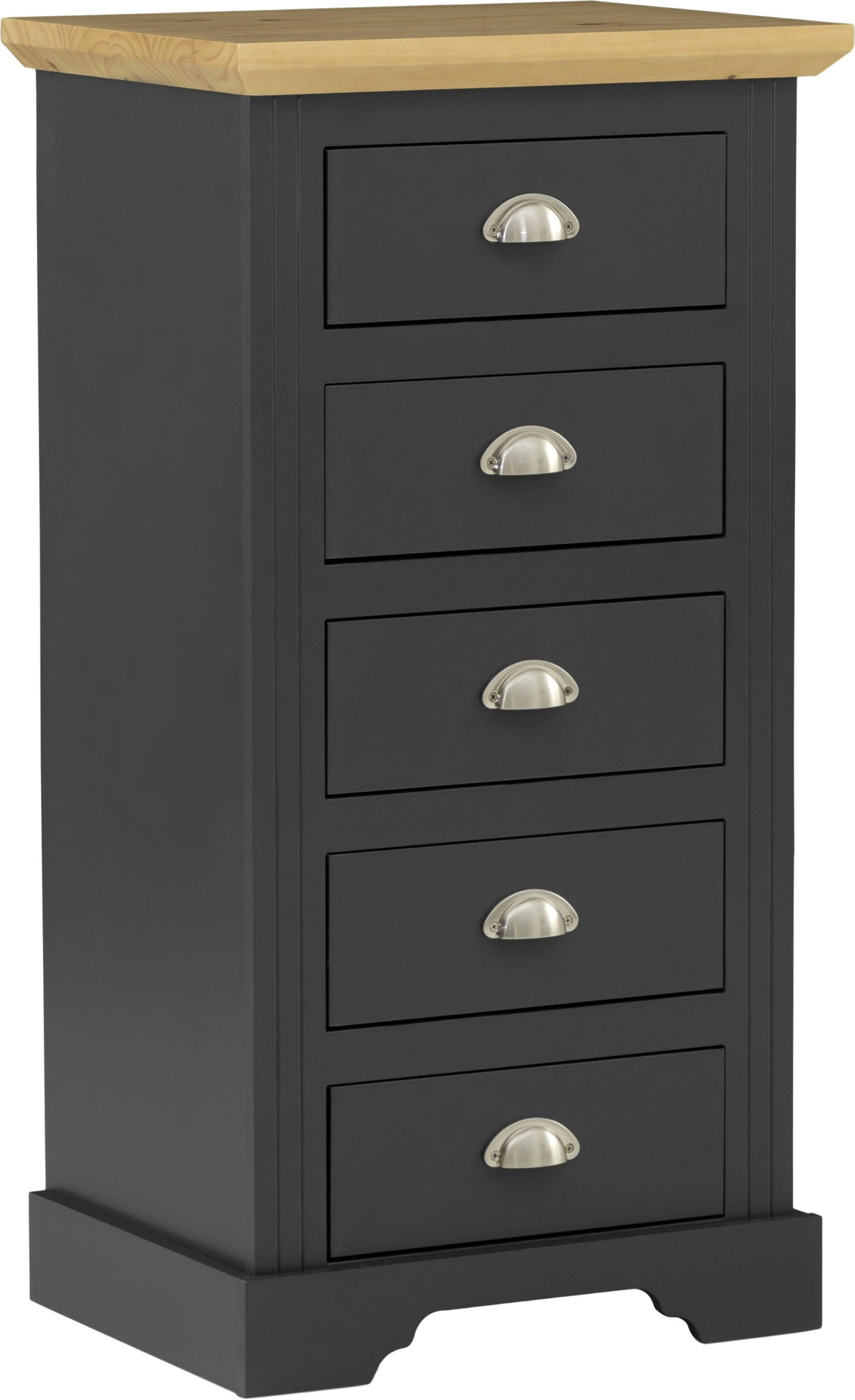 TOLEDO 5 DRAWER NARROW CHEST - GREY/OAK EFFECT