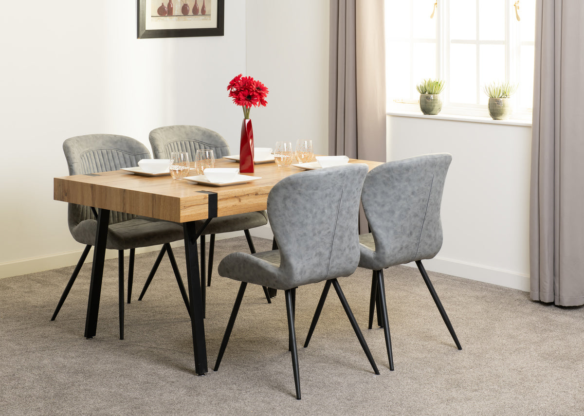 TREVISO DINING SET WITH QUEBEC CHAIRS - LIGHT OAK EFFECT/BLACK/GREY FAUX LEATHER