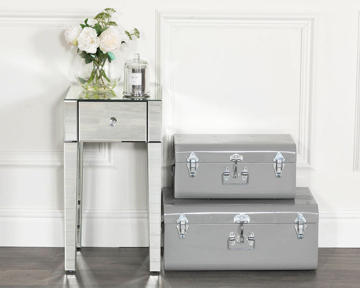 Lucia Silver Mirrored Drawer Bedside Table