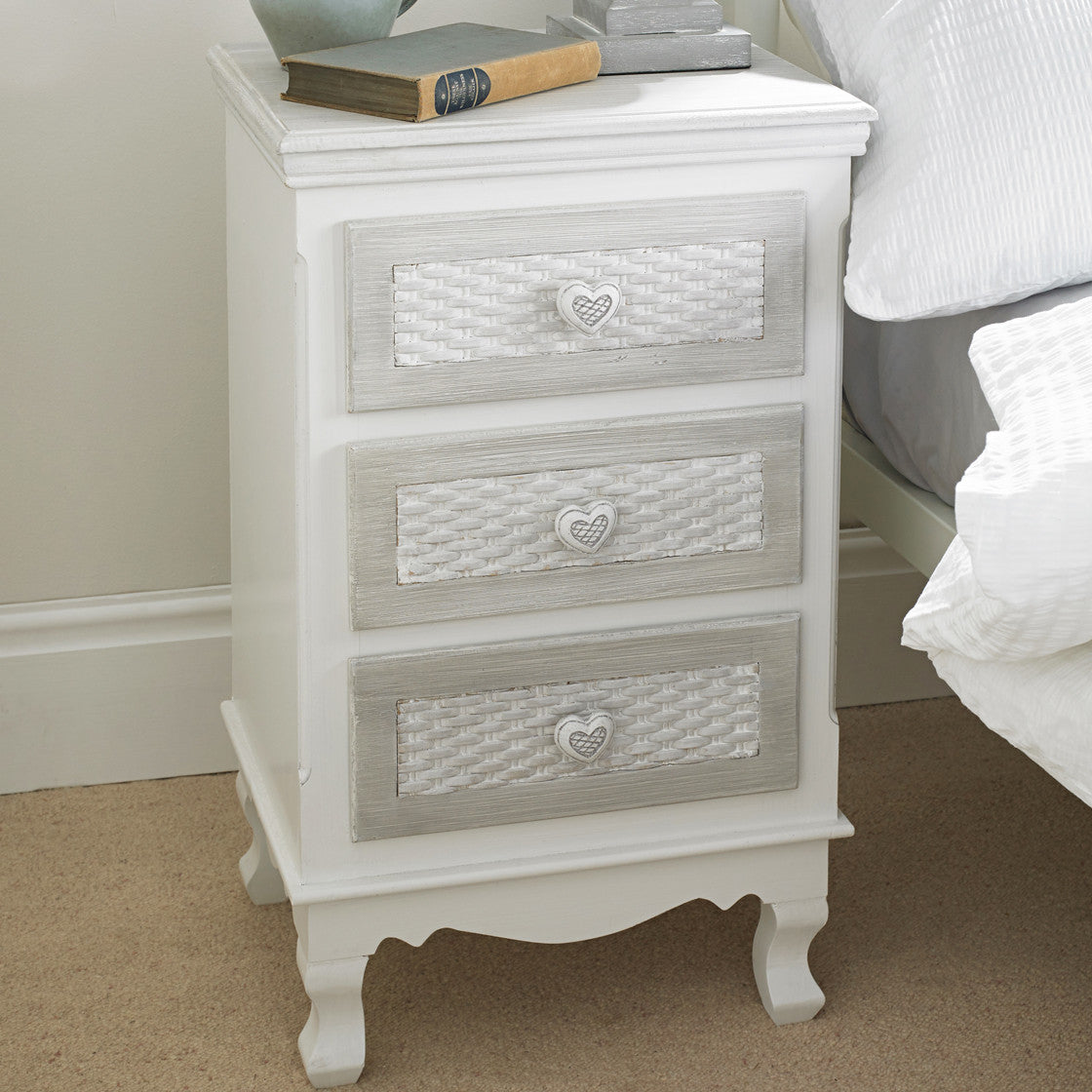 Brittany 3 Drawer Bedside White Grey