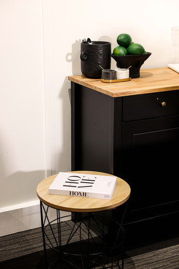 Cosmo Cage Table Black With Oak Finish Top