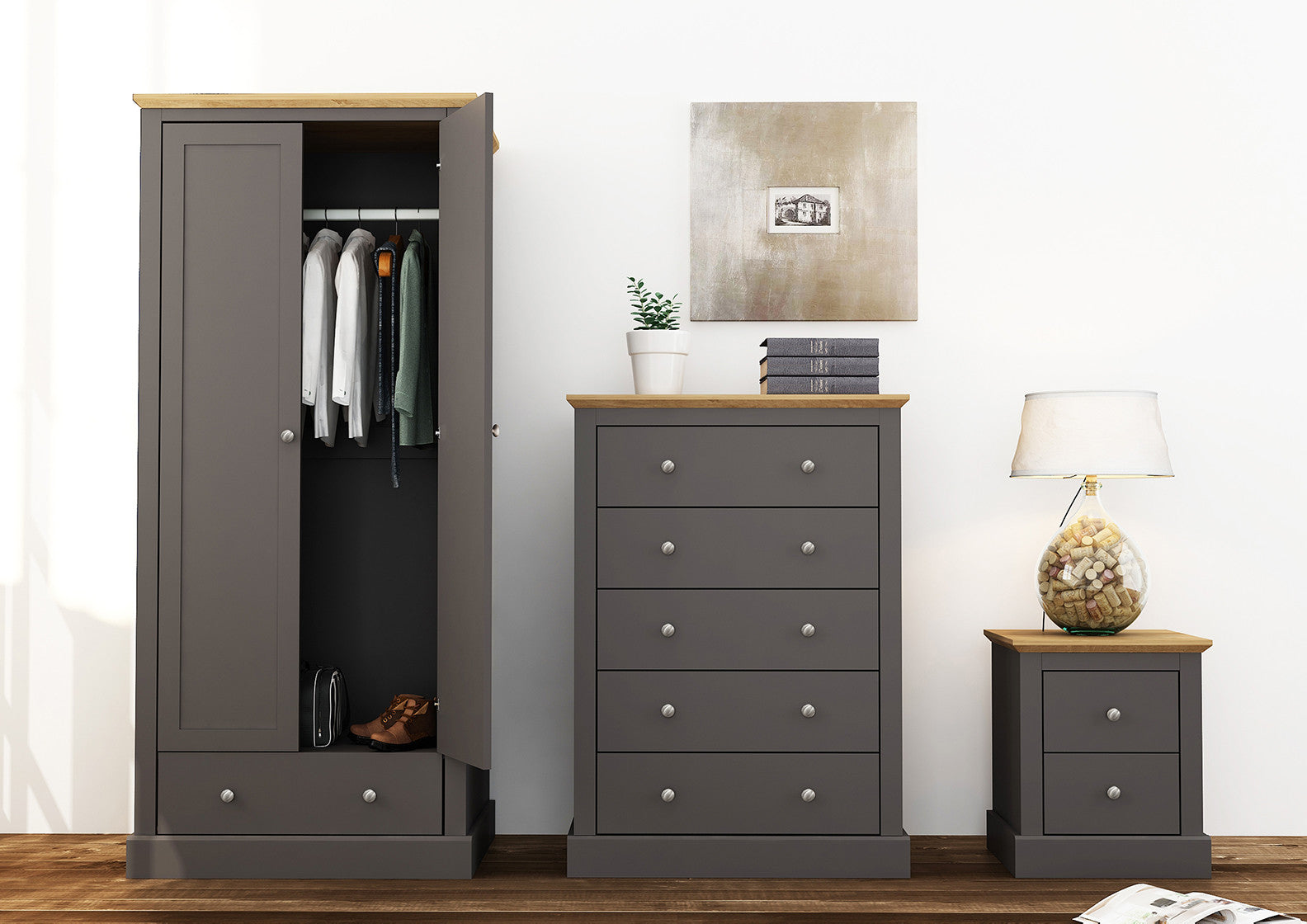 Devon 2 Door Wardrobe Charcoal