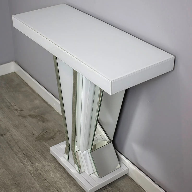 White Mirrored Glass Fan Console Table