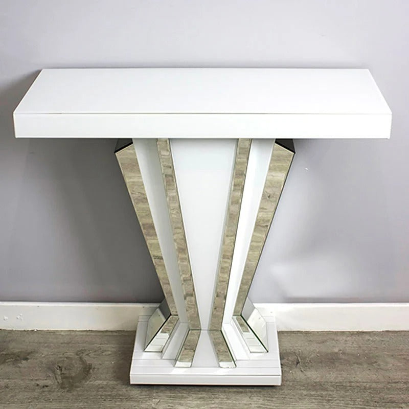 White Mirrored Glass Fan Console Table