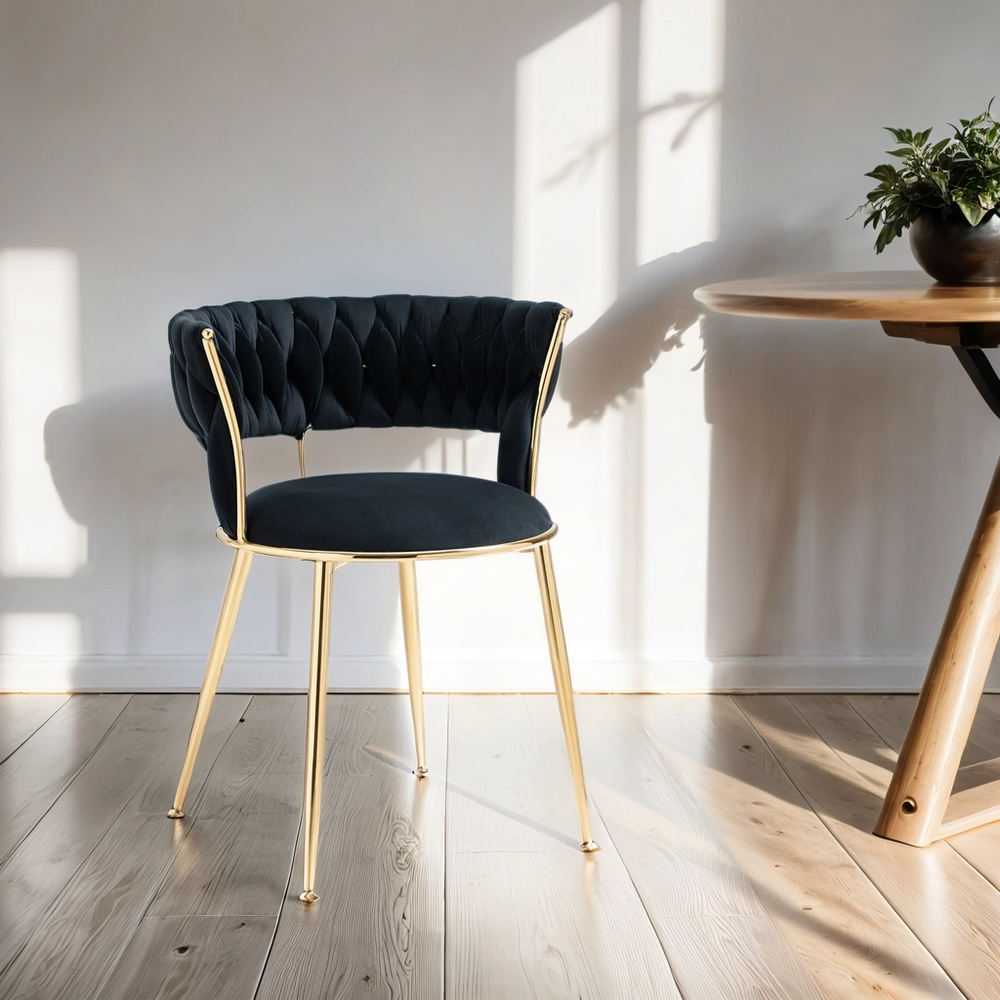 Set of 2 Black Shimmer Fabric Gold Dining Chair