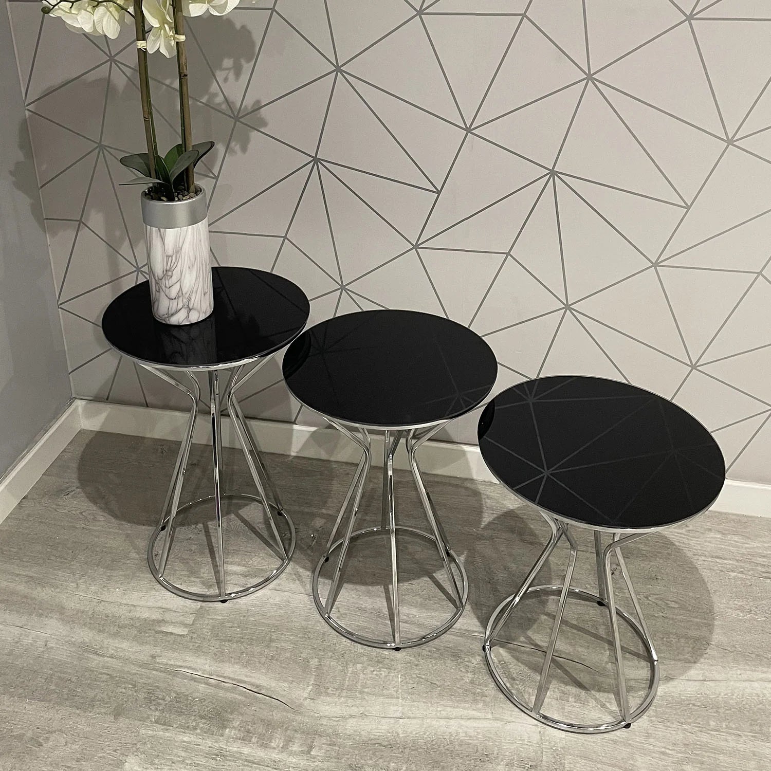 Round Chrome Mirrored Nest Of 3 Side Tables