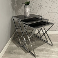 Black Glass Nest Of 3 Side Tables