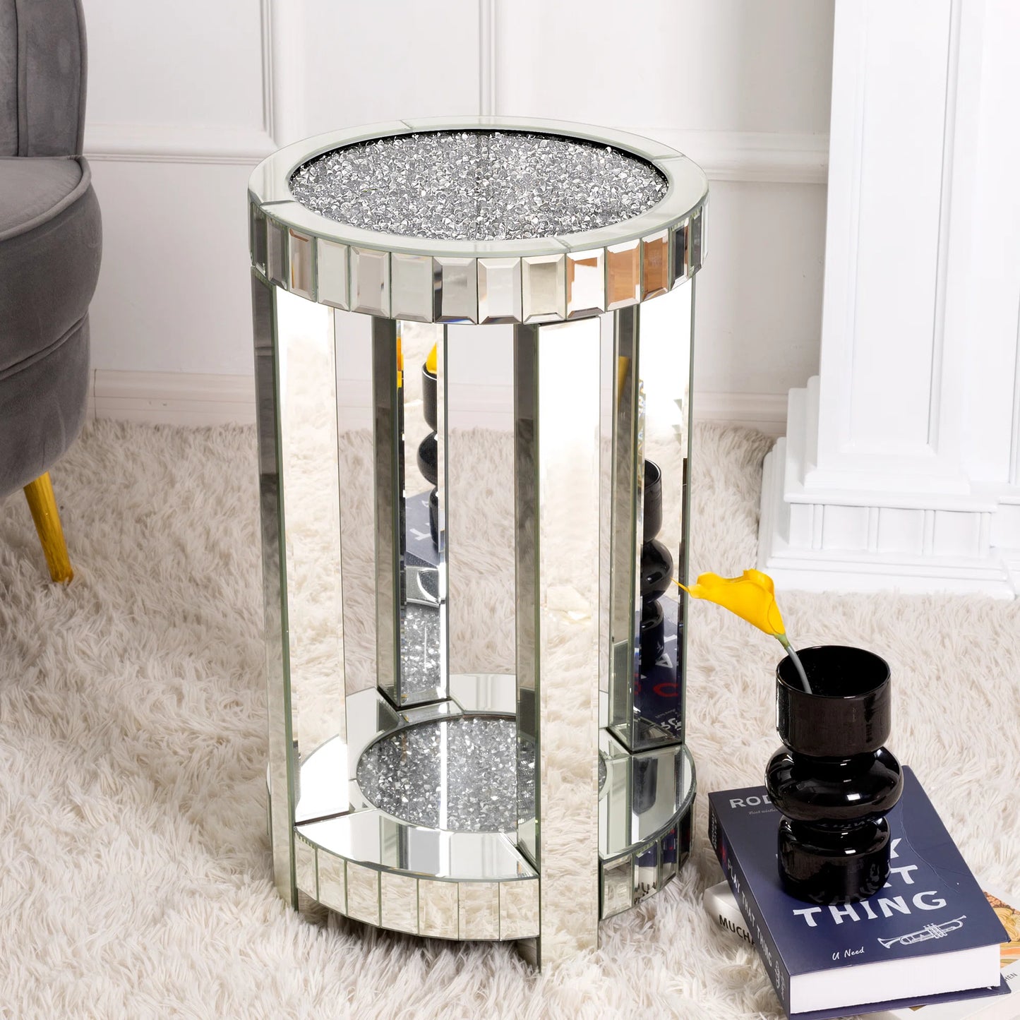 Glass Round Frame End Table