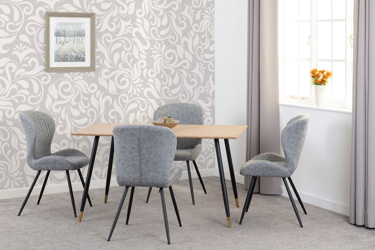 HAMILTON MEDIUM DINING SET WITH 4 QUEBEC CHAIRS - MEDIUM OAK EFFECT/GREY PU