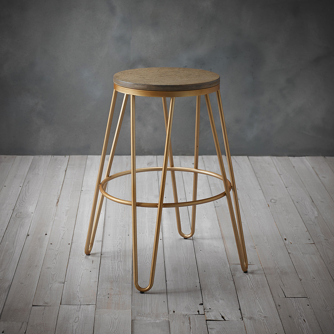 Ikon Wood Seat With Gold Effect Hairpin Legs Bar Stool