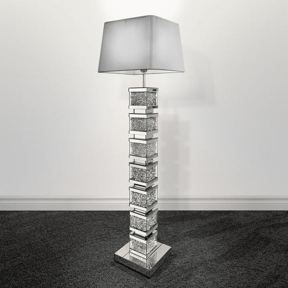 Mirrored Crushed Grey Floor Lamp