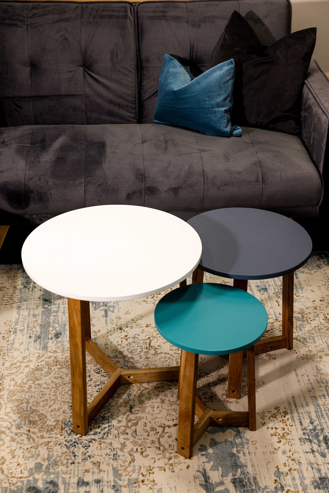 Jasper Nest Of Tables Solid Oak-Funky Coloured Tops