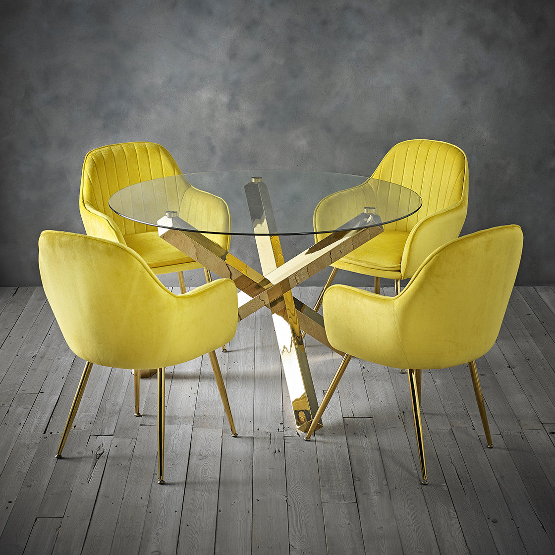 Lara Dining Chair Ochre Yellow With Gold Legs