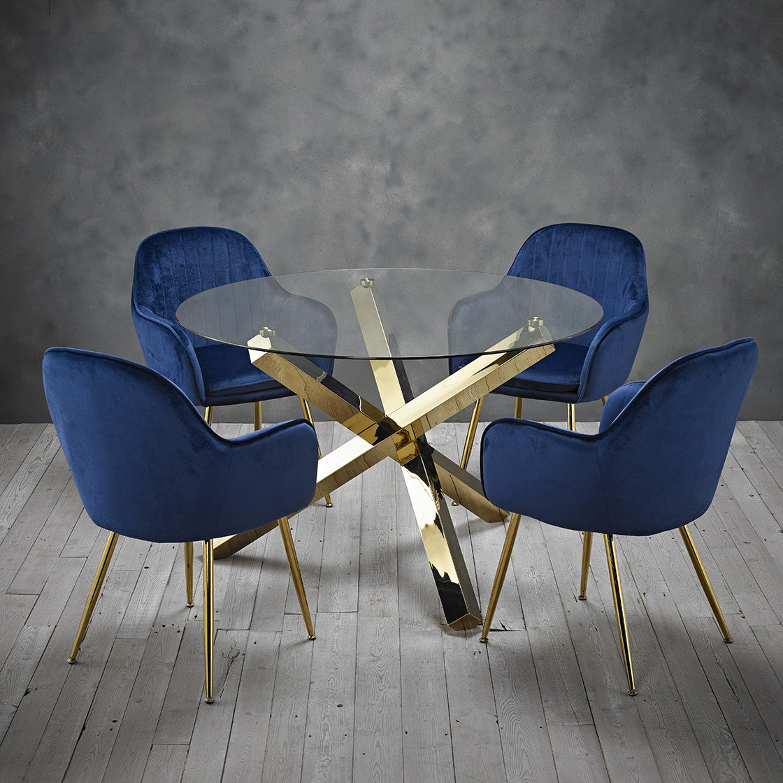 Lara Dining Chair Royal Blue With Gold Legs