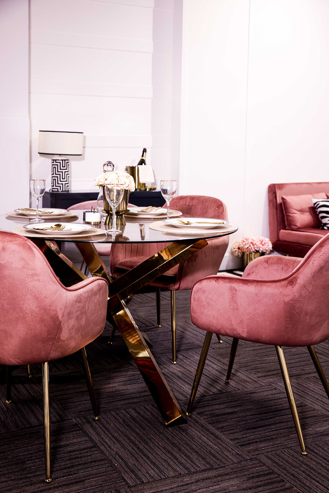 Lara Dining Chair Vintage Pink With Gold Legs