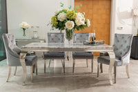 Louis Marble Dining Set with Annabelle Chairs, Silver