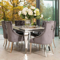 Louis Marble Dining Set with Annabelle Chairs, Dark Grey