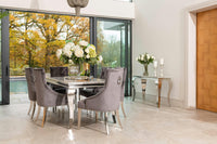 Louis Marble Dining Set with Annabelle Chairs, Dark Grey