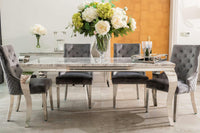 Louis Marble Dining Set with Pleated Lion Chairs in Grey