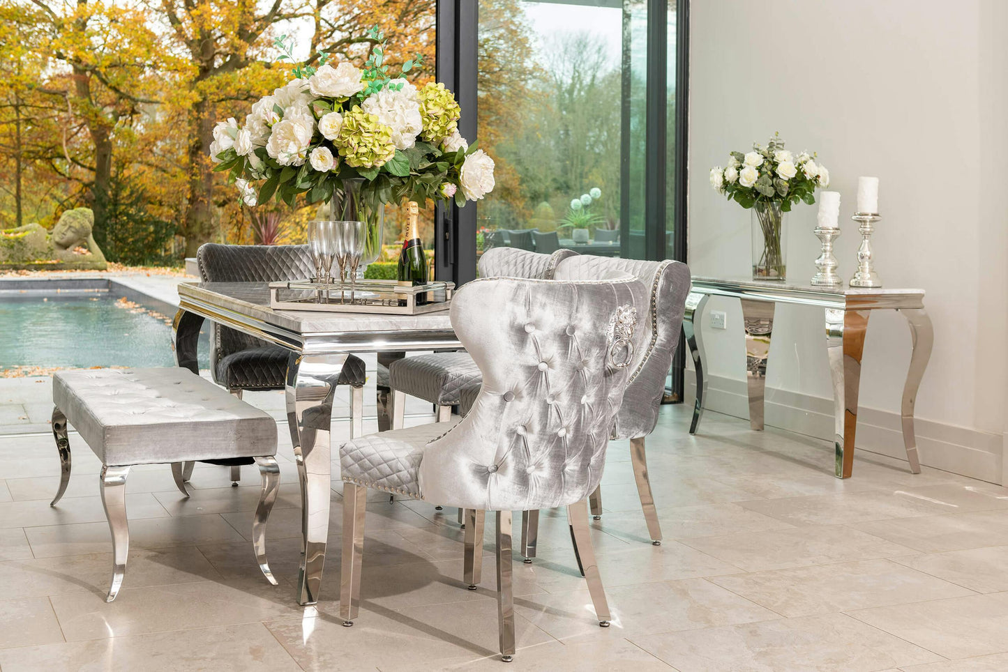 Louis Marble Dining Set with Emperor Chairs