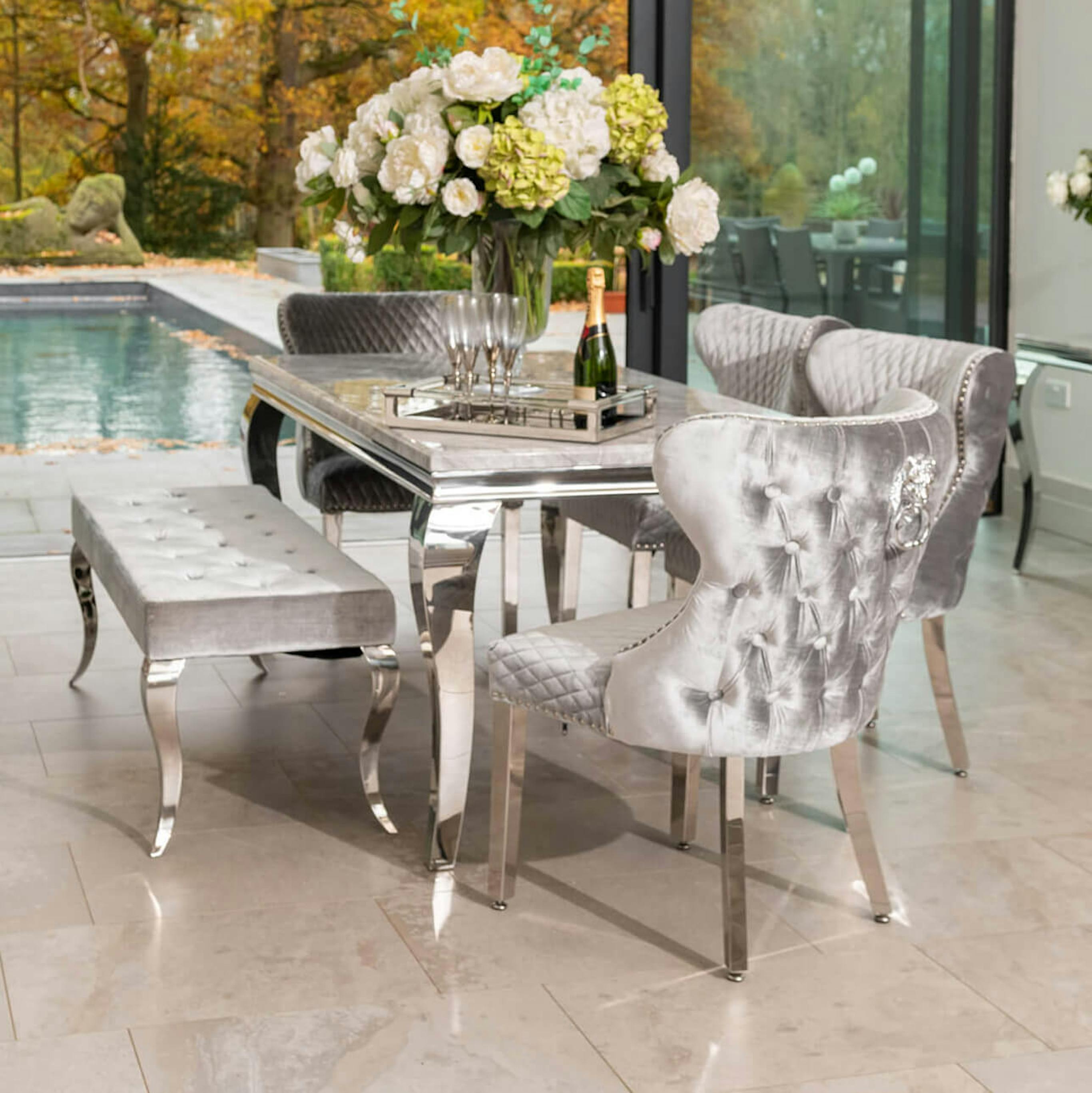 Louis Marble Dining Set with Emperor Chairs