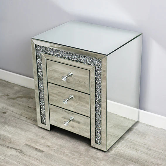 Crushed Diamond Mirrored Bedside Table