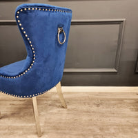 Chrome Ring Knocker Blue Velvet Dining Chair