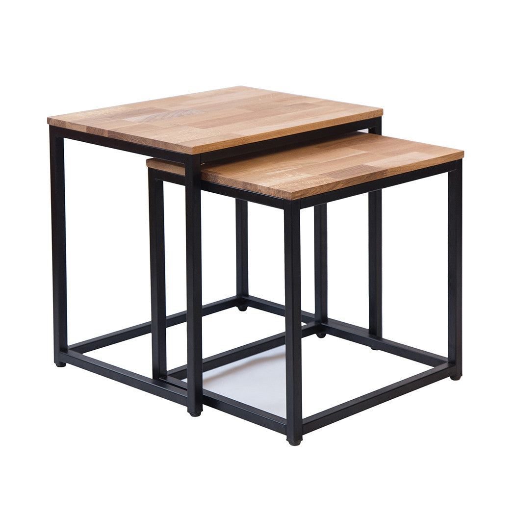 Mirelle Nest Of Tables Solid Oak Black Metal Frame