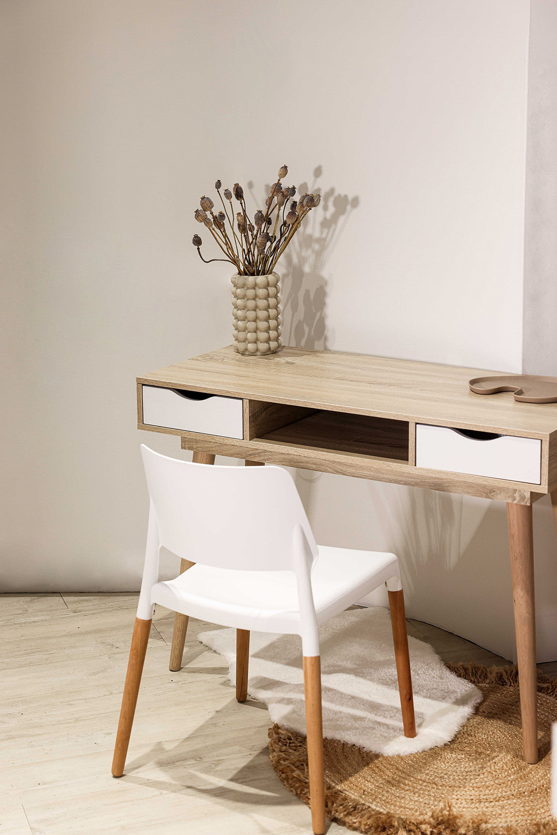 Scandi Desk Oak With White Drawers