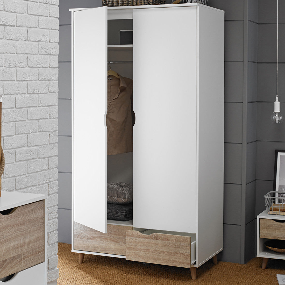 Stockholm 2 Door Wardrobe White Oak