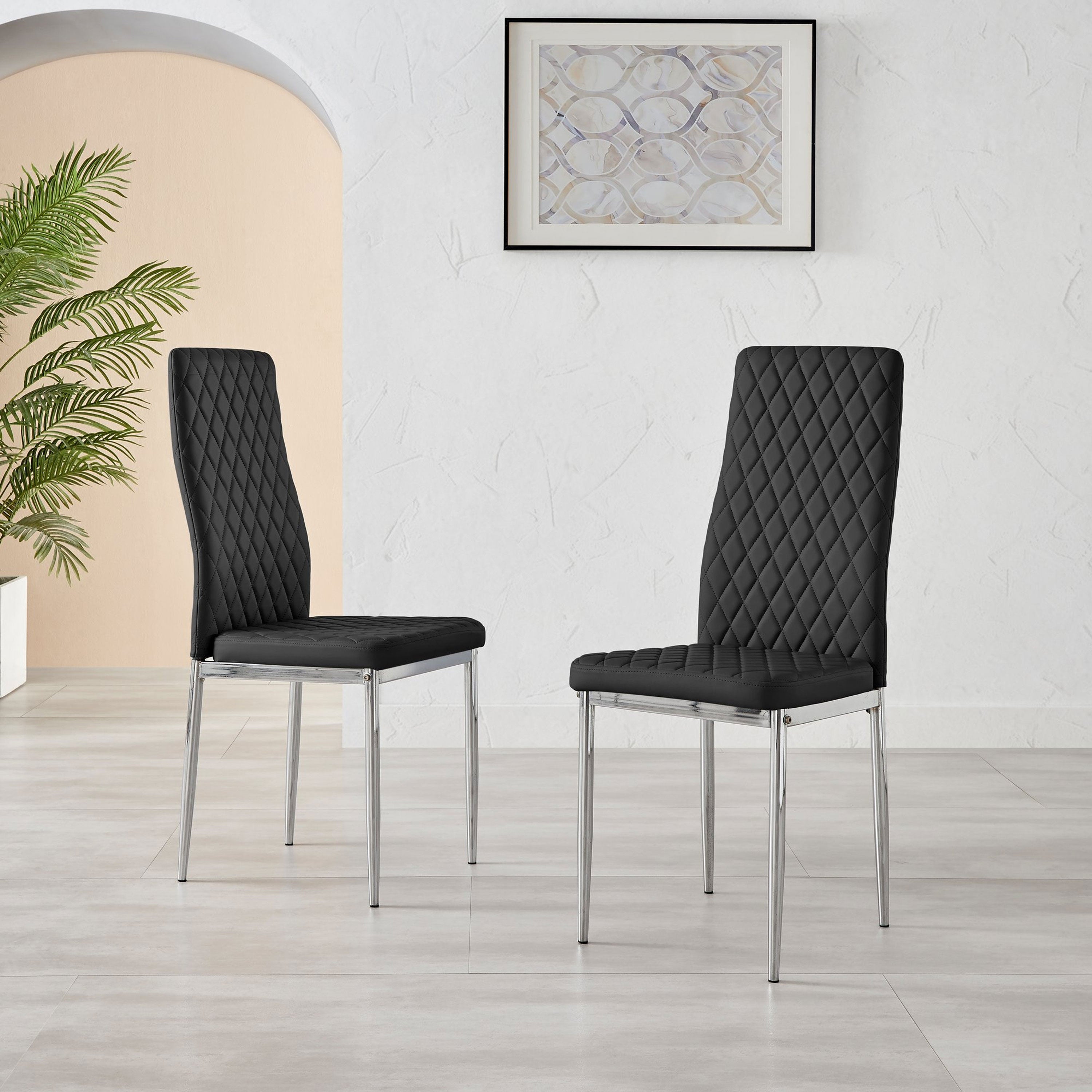 Set of 4 Black Hatched Faux Leather Dining Chair