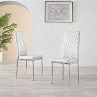 Set of 4 White Hatched Faux Leather Dining Chair