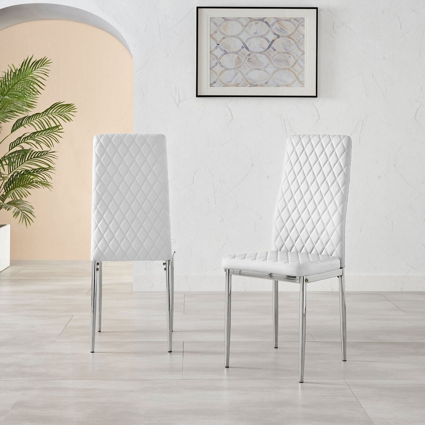 Set of 4 White Hatched Faux Leather Dining Chair