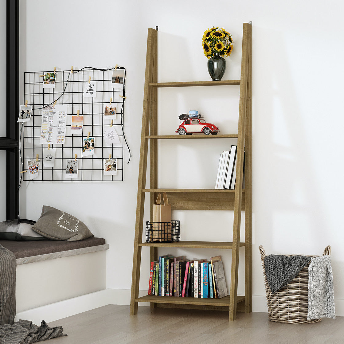 Tiva Ladder Bookcase Oak