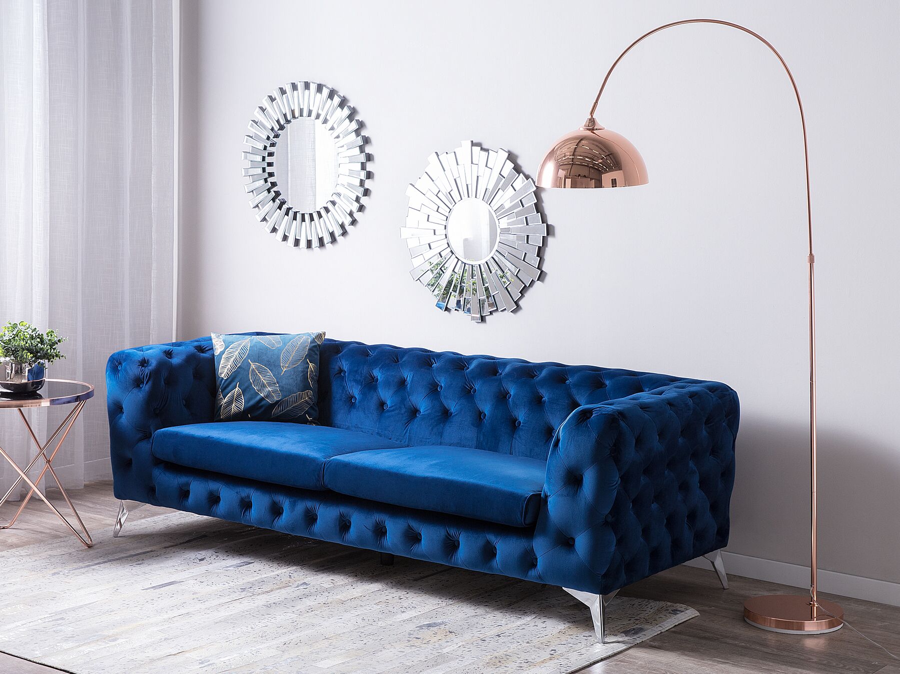 3 Seater Velvet Fabric Sofa Cobalt Blue