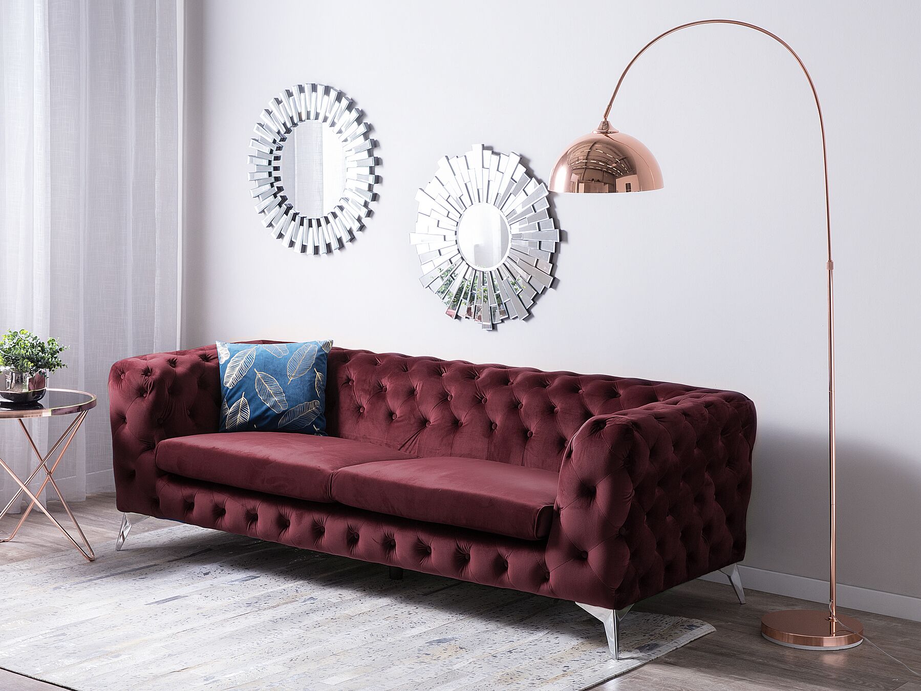 3 Seater Velvet Fabric Sofa Burgundy